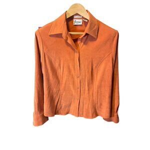 Joanna Orange Long Sleeve Microfiber Collared Snap Button Down Top SZ MP